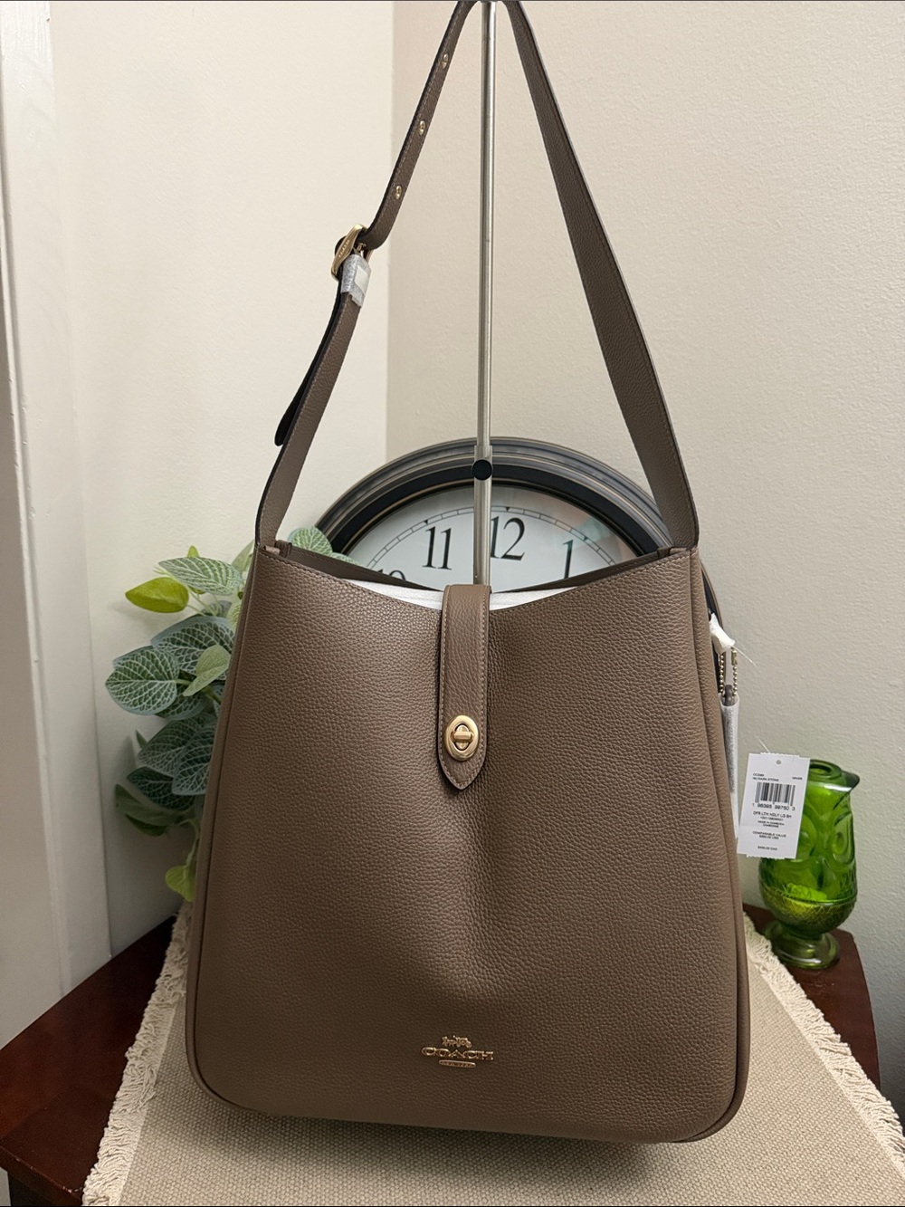 Coach Hadley Pebbled Leather Shoulder Bag in dark stone